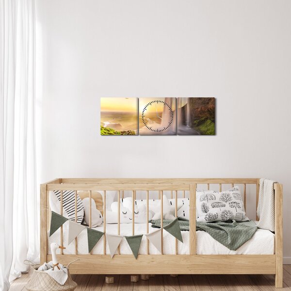 Obraz - Seljalandsfoss zpoza nitra jeskyně (s hodinami) (90x30 cm)