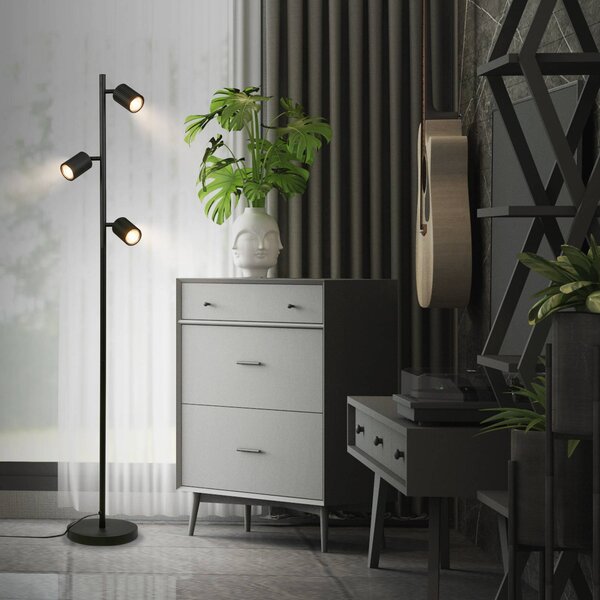 Briloner Stojací lampa Ida, černá, 3 žárovky, výška 141 cm, GU10, Černá, Obývací pokoj / jídelna, kov, Moderní