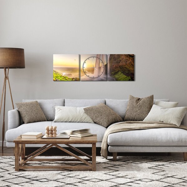 Obraz - Seljalandsfoss zpoza nitra jeskyně (s hodinami) (90x30 cm)