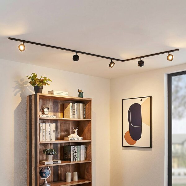 Lindby Systém lišt Linaro, Ø 9,5 cm, 5žárovkový, LED, černý, Černá, Pracovna / kancelář, Hliník, Moderní