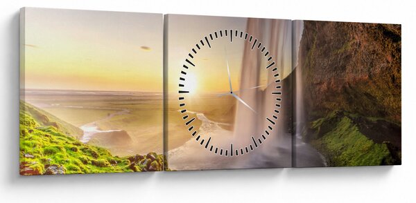 Obraz - Seljalandsfoss zpoza nitra jeskyně (s hodinami) (90x30 cm)