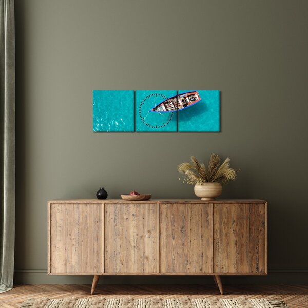 Obraz - Tradiční rybářská loď (s hodinami) (90x30 cm)