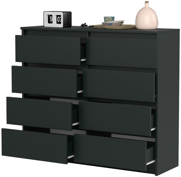 VBChome Komoda s 8 zásuvkami černá 120 x 39 x 105 cm Komoda bez úchytek dřevěná víceúčelová skříň víceúčelová skříň do předsíně ložnice