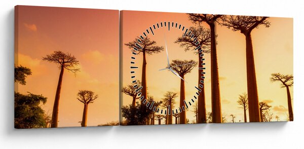 Obraz - Západ slunce v uličce Baobab (s hodinami) (90x30 cm)