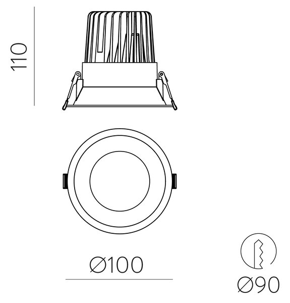 ACB Iluminacion Zapuštěné LED svítidlo KIDAL, ⌀ 10 cm, 13W, CRI90, IP44 Barva: Černá, Teplota světla: 3000K - teplá bílá, Stmívání, řízení: ON/OFF (bez stmívání)
