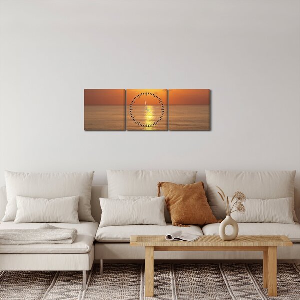 Obraz - Západ slunce nad oceánem (s hodinami) (90x30 cm)