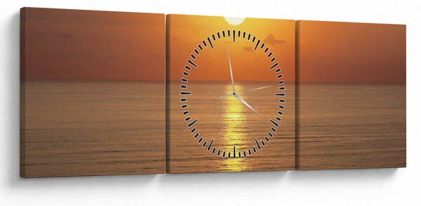Obraz - Západ slunce nad oceánem (s hodinami) (90x30 cm)