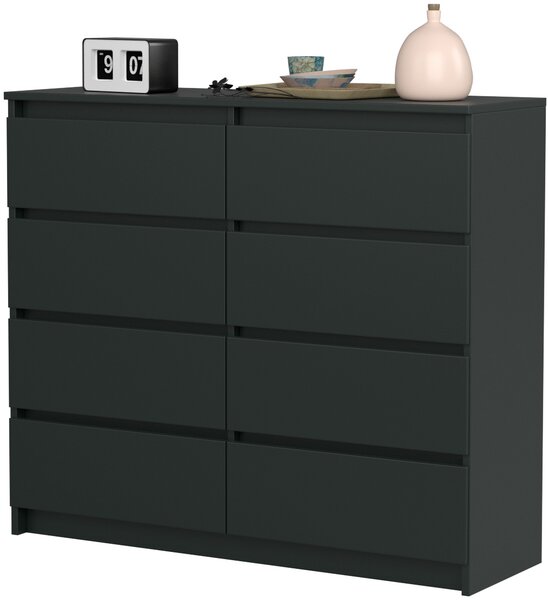 VBChome Komoda s 8 zásuvkami černá 120 x 39 x 105 cm Komoda bez úchytek dřevěná víceúčelová skříň víceúčelová skříň do předsíně ložnice