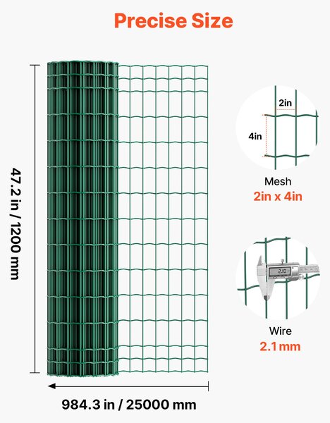 Zahradní plot SucceBuy, 1,2 x 25 m, drátěný plot 2,1 mm, pozinkovaný ocelový drát, ideální pro skot, prasata a ovce, vinylový drátěný plot pro výběhy zvířat, klece a zahrady, zelená barva