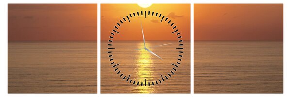 Obraz - Západ slunce nad oceánem (s hodinami) (90x30 cm)