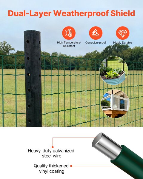 Zahradní plot SucceBuy, 1,2 x 25 m, drátěný plot 2,1 mm, pozinkovaný ocelový drát, ideální pro skot, prasata a ovce, vinylový drátěný plot pro výběhy zvířat, klece a zahrady, zelená barva