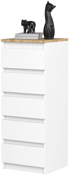 VBChome Komoda s 5 zásuvkami 40 x 39 x 105 cm Bílá s dubem Komoda bez úchytek Víceúčelová skříňka do předsíně Ložnice Obývací pokoj
