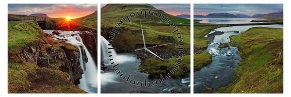 Obraz - Kirkjufell při západu slunce (s hodinami) (90x30 cm)