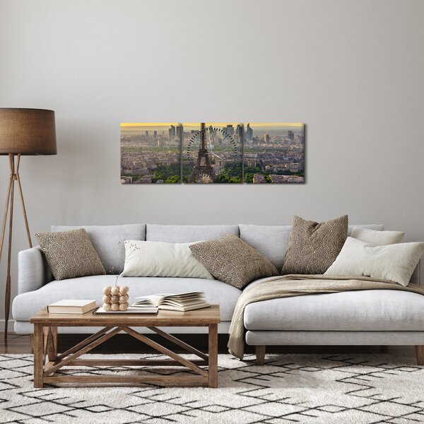 Obraz - Panorama Paříže (s hodinami) (90x30 cm)