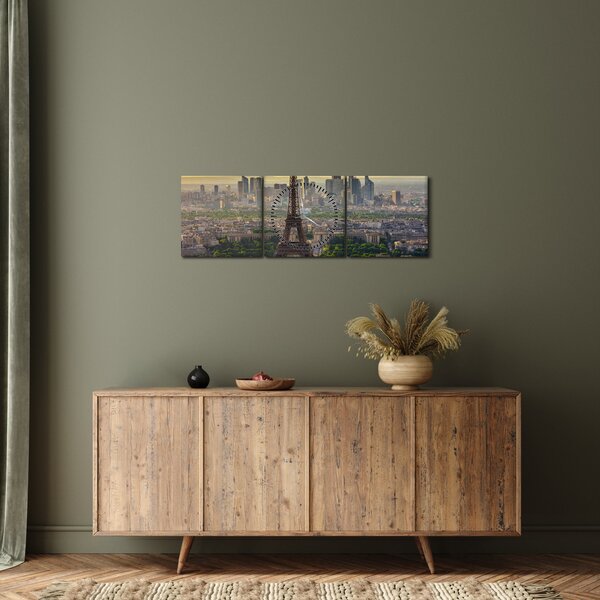 Obraz - Panorama Paříže (s hodinami) (90x30 cm)
