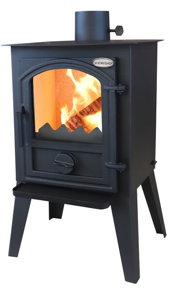 Sporák Retro model 1 LL s litinovými dvířky, energetická účinnost A 7,7 kW, 530 x 410 x 877 mm s niklovou rukojetí nebo trubkovým madlem