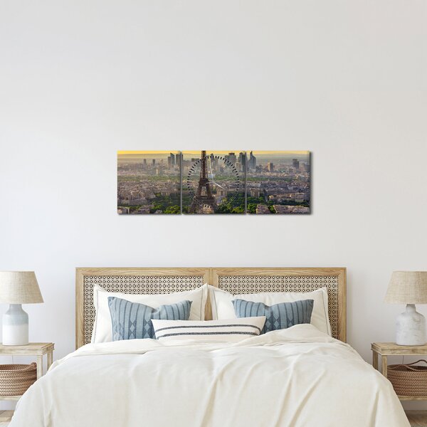 Obraz - Panorama Paříže (s hodinami) (90x30 cm)