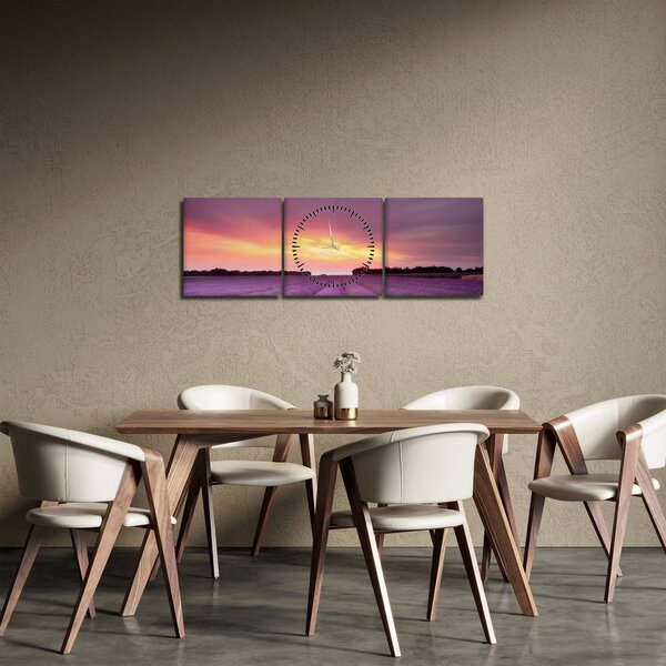 Obraz - Levandulové pole (s hodinami) (90x30 cm)