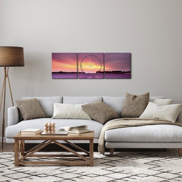 Obraz - Levandulové pole (s hodinami) (90x30 cm)