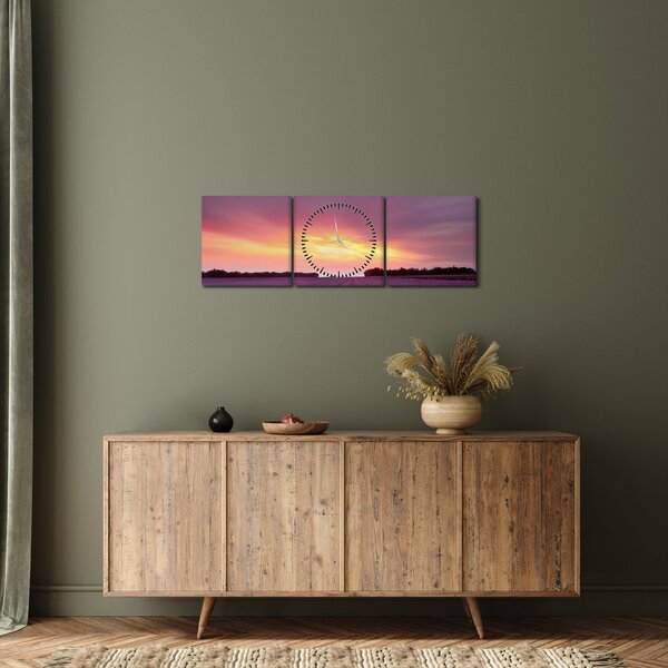 Obraz - Levandulové pole (s hodinami) (90x30 cm)