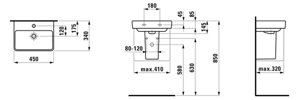 Laufen Pro S umyvadlo 45x34 cm obdélníkový klasický-nábytkový bílá H8159610001041