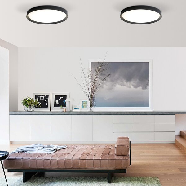 ACB Iluminacion Stropní LED svítidlo MINSK, ⌀ 40 cm, 22W, CRI90 Barva: Černá, Teplota světla: 3000K - teplá bílá, Stmívání, řízení: ON/OFF (bez stmívání)