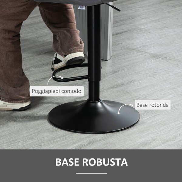 HOMCOM Sada 2 výškově nastavitelných barových židlí s ergonomickým sedákem a opěrkou nohou, vysoké židle s velurovým efektem a kovovou konstrukcí, 47x