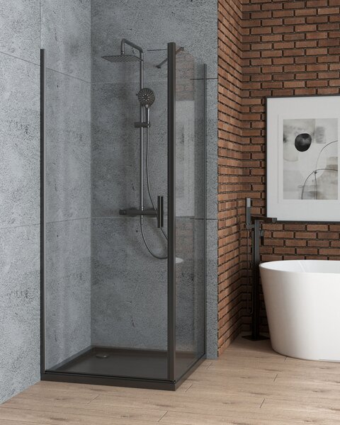 Oltens Rinnan sprchové dveře 80 cm sklopné černá matný/průhledné sklo 21207300