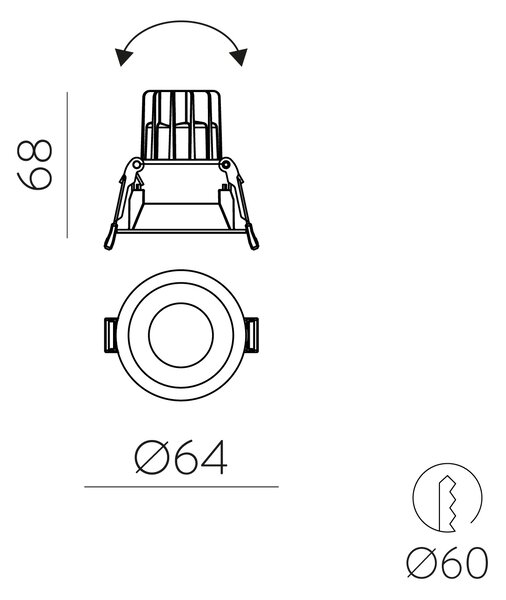 ACB Iluminacion Zapuštěné LED bodové svítidlo MOVE, ⌀ 64 mm, 5W, CRI90, IP44 Barva: Bílá, Teplota světla: 2700K - teplá bílá, Stmívání, řízení: ON/OFF (bez stmívání)