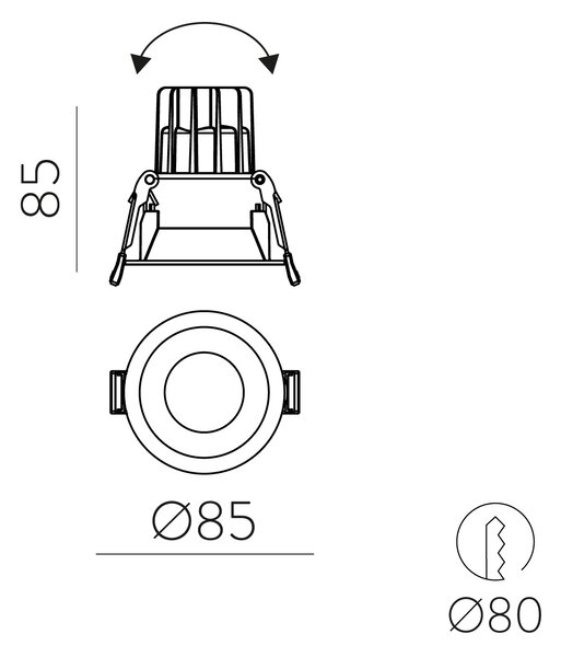 ACB Iluminacion Zapuštěné LED bodové svítidlo MOVE, ⌀ 85 mm, 12W, CRI90, IP44 Barva: Bílá, Teplota světla: 2700K - teplá bílá, Stmívání, řízení: ON/OFF (bez stmívání)