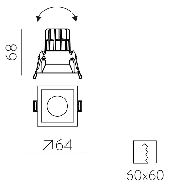 ACB Iluminacion Zapuštěné LED bodové svítidlo MOVE, š. 64 mm, 5W, CRI90, IP44 Barva: Černá, Teplota světla: 2700K - teplá bílá, Stmívání, řízení: TRIAC