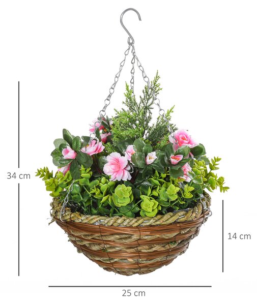 Outsunny Sada 2 Umělých Rostlin Lisianthus v Květináči s Háčkem, Umělé Rostliny z PE a Slinky, Ø25x34 cm, Zelená a Růžová | Aosom
