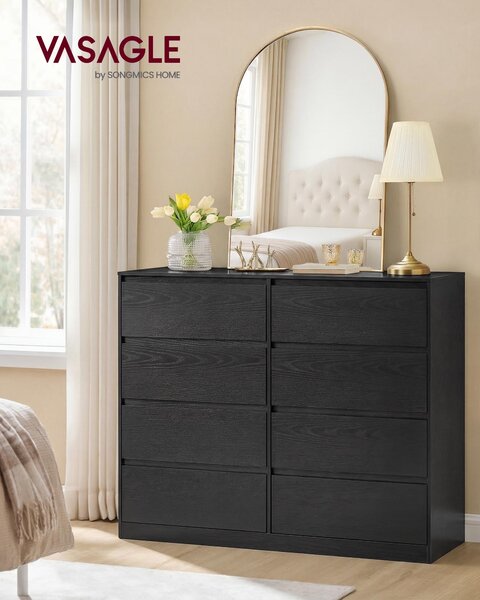 Komoda VASAGLE, úložná skříňka s 8 zásuvkami, do ložnice, 40 x 119,4 x 97,5 cm, moderní, černá