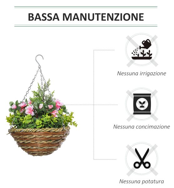 Outsunny Sada 2 Umělých Rostlin Lisianthus v Květináči s Háčkem, Umělé Rostliny z PE a Slinky, Ø25x34 cm, Zelená a Růžová | Aosom