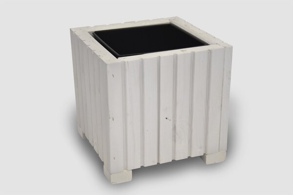 Vingo Čtvercový dřevěný truhlík s plastovou vložkou - bílý, 25x25x25