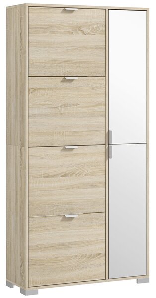 HOMCOM Botník se zrcadlem pro 16 párů bot, 4 výklopné zásuvky a 2 oddíly s nastavitelnou policí, 82x30x168cm, Ořech | Aosom
