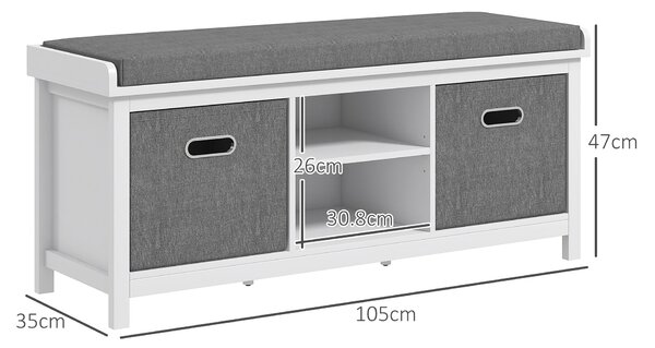 HOMCOM Botník se skládací policí a 2 vyjímatelnými šuplíky, 105x35x47 cm, Bílá a Šedá | Aosom