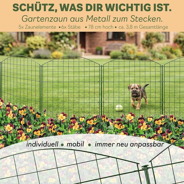 Plot zahradní plot zásuvný plot plot pro zahradní jezírko 18 plotových prvků 78 cm vysoký kovový plot pro psy mřížový plot horní oblouk zelený V2Aox6 x 6cm