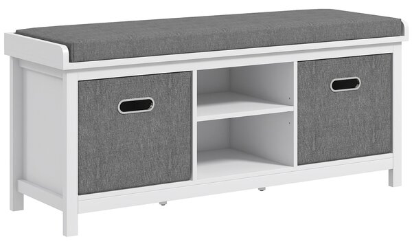 HOMCOM Botník se skládací policí a 2 vyjímatelnými šuplíky, 105x35x47 cm, Bílá a Šedá | Aosom