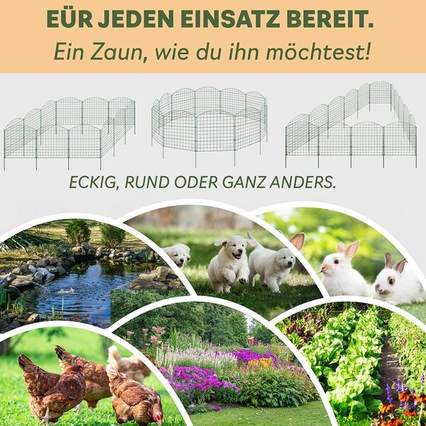 Plot zahradní plot zásuvný plot plot pro zahradní jezírko 18 plotových prvků 78 cm vysoký kovový plot pro psy mřížový plot horní oblouk zelený V2Aox6 x 6cm