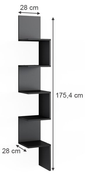 Rohová police Vicco Paolo Černá 28 x 175.4 cm Sada 2 kusů, Model 52098