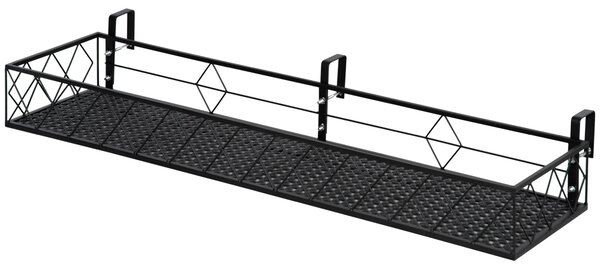 Outsunny Zahradní Hrnce s Háčky na Zábradlí, Kovový Držák na Květináče na Balkón a Terasu, Nosnost až 20kg, 100x31x12cm, Černá | Aosom