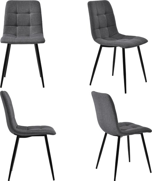Sweiko jídelní židle (4 ks), tmavě šedá, sada 4 čalouněných židlí Designová židle s opěradlem, plátěný sedák Kovový rám
