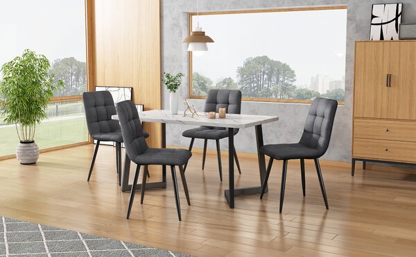 Sweiko jídelní židle (4 ks), tmavě šedá, sada 4 čalouněných židlí Designová židle s opěradlem, plátěný sedák Kovový rám