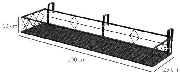 Outsunny Zahradní Hrnce s Háčky na Zábradlí, Kovový Držák na Květináče na Balkón a Terasu, Nosnost až 20kg, 100x31x12cm, Černá | Aosom