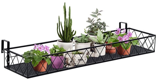 Outsunny Zahradní Hrnce s Háčky na Zábradlí, Kovový Držák na Květináče na Balkón a Terasu, Nosnost až 20kg, 100x31x12cm, Černá | Aosom