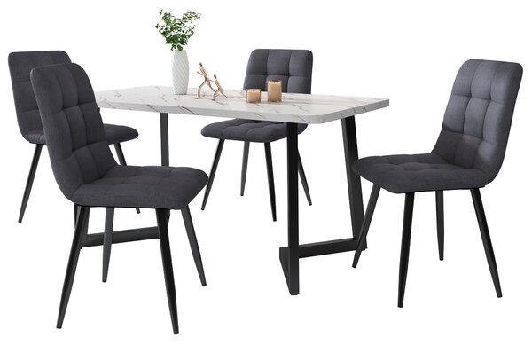 Sweiko jídelní židle (4 ks), tmavě šedá, sada 4 čalouněných židlí Designová židle s opěradlem, plátěný sedák Kovový rám