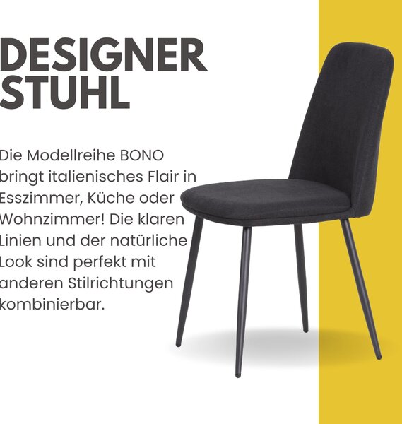 Látková židle Albatros BONO černá - sada 2 jídelních židlí v moderním retro designu Látkový potah DEKRA testovaný na snadnou údržbu