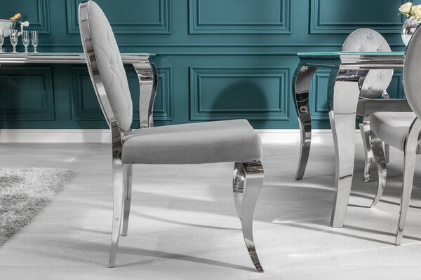 Riess-ambiente Elegantní židle MODERN BAROCK ušlechtile šedý samet s knoflíky nerezové nohy jídelní židle jídelní židle