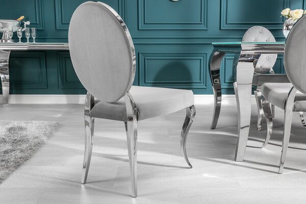 Riess-ambiente Elegantní židle MODERN BAROCK ušlechtile šedý samet s knoflíky nerezové nohy jídelní židle jídelní židle